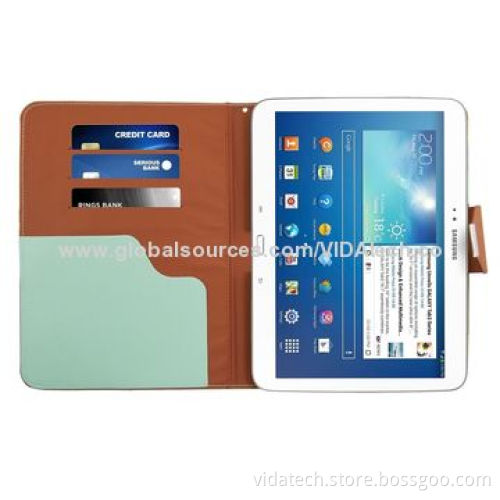 Strip Color with Credit Card Slot and Holder Leather Case for Samsung Galaxy Tab3 P5200